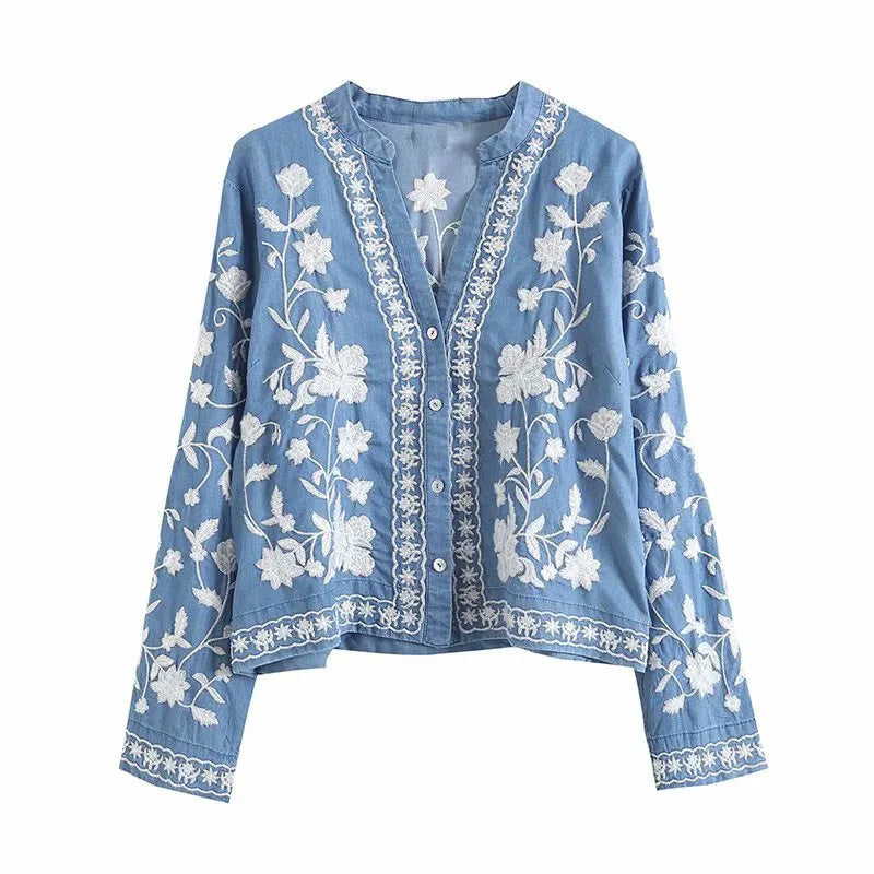 Hazel - Boho Denim Blouse