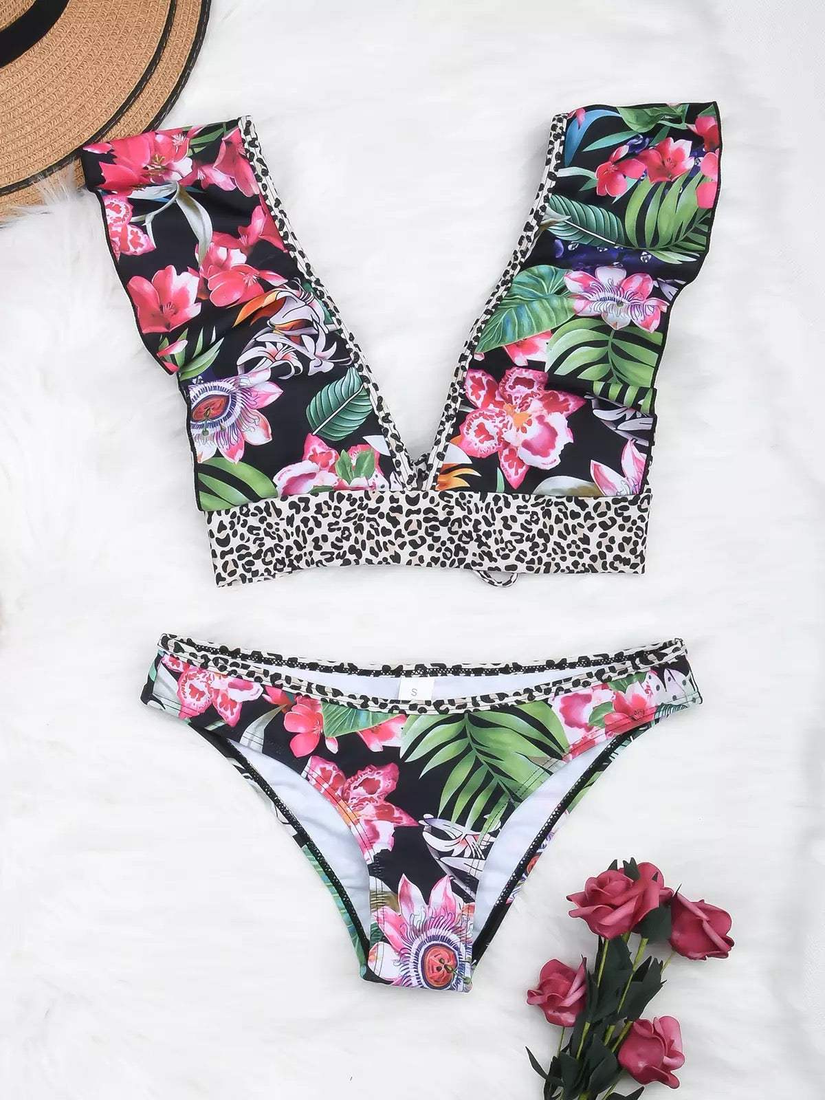 TROPICAL™ - Bikini with leopard print & ruffles