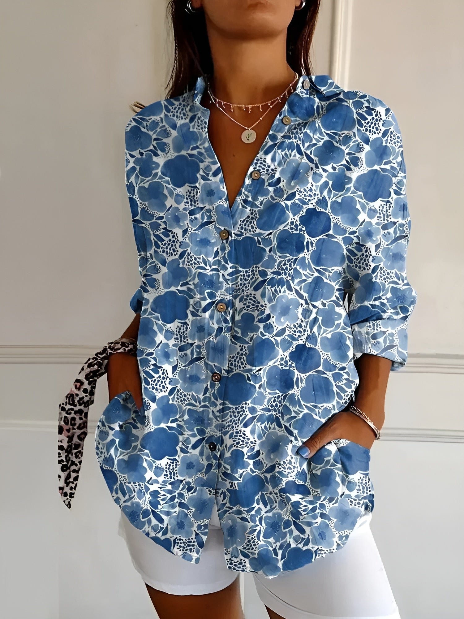 Dark Blue Flower™ - Women's Printed blouse